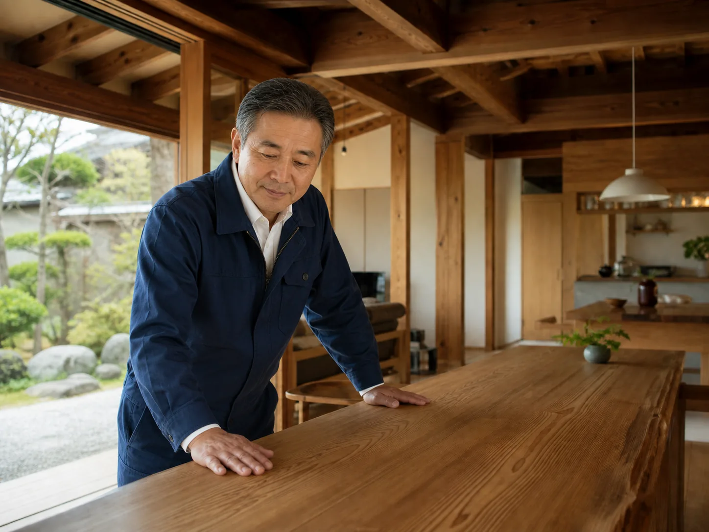 国産無垢材の質感を確かめる代表